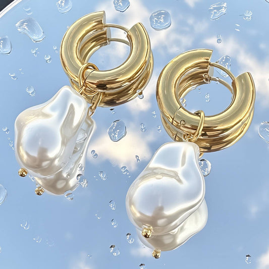 18K gold-plated stainless steel Congo earrings with imitation pearl