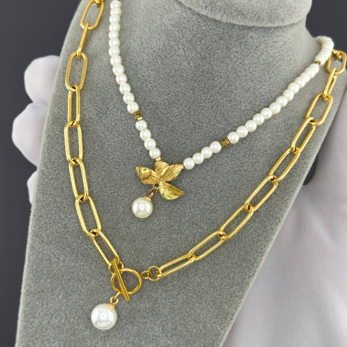 Elegante Halskette aus Edelstahl mit Goldbeschichtung & Perlenanhänger – Wasserdicht & Hypoallergen, 45 cm