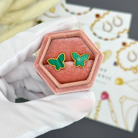 18K Gold Plated Stainless Steel Earrings with Green Butterflies