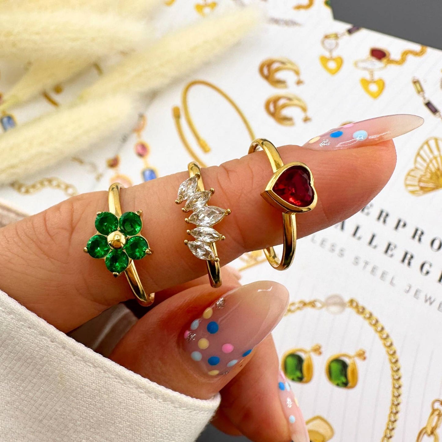 18K Goldplattierter Edelstahl Finger Ring mit Grüne Blume