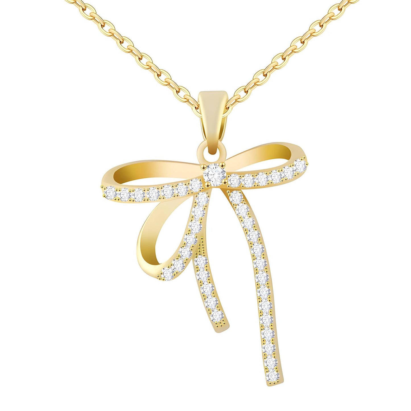 18K Goldplattierte Edelstahl Halskette mit Schleife und Zirkonia Steinen