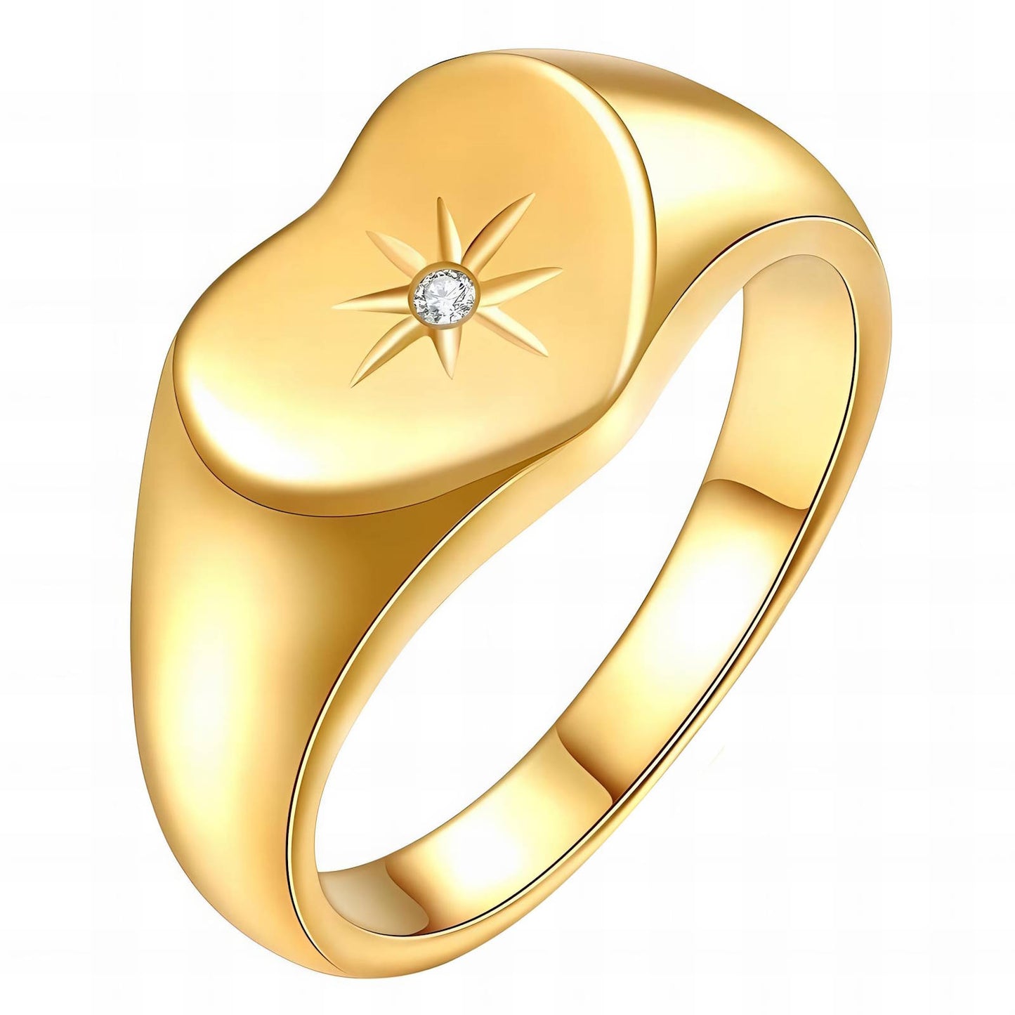18K Goldplattierter Edelstahl Finger Ring Sonnengravur und Zirkonia Stein