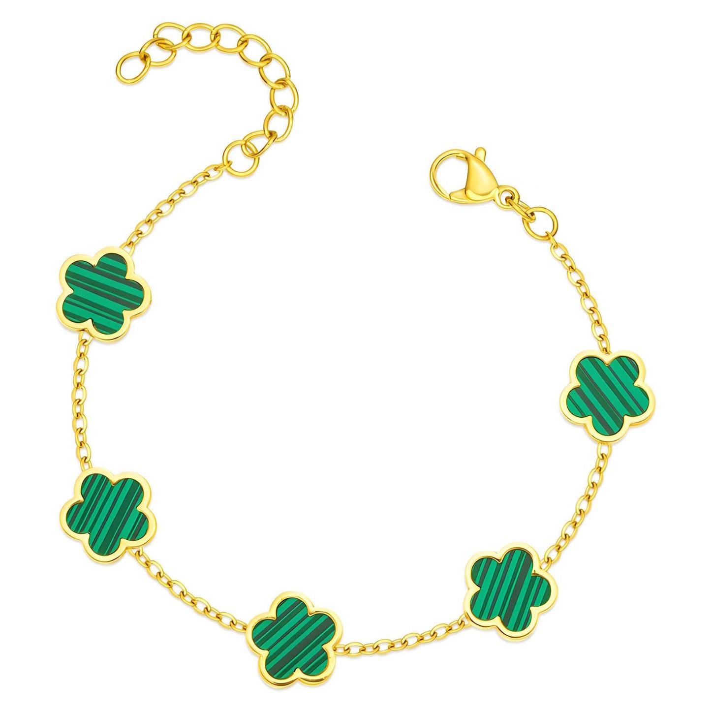 Exquisite 18K Goldplattiertes Armband mit grünen Blumen