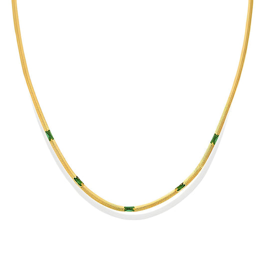 18K Goldplattierte Edelstahl Halskette mit grüne Zirkonia