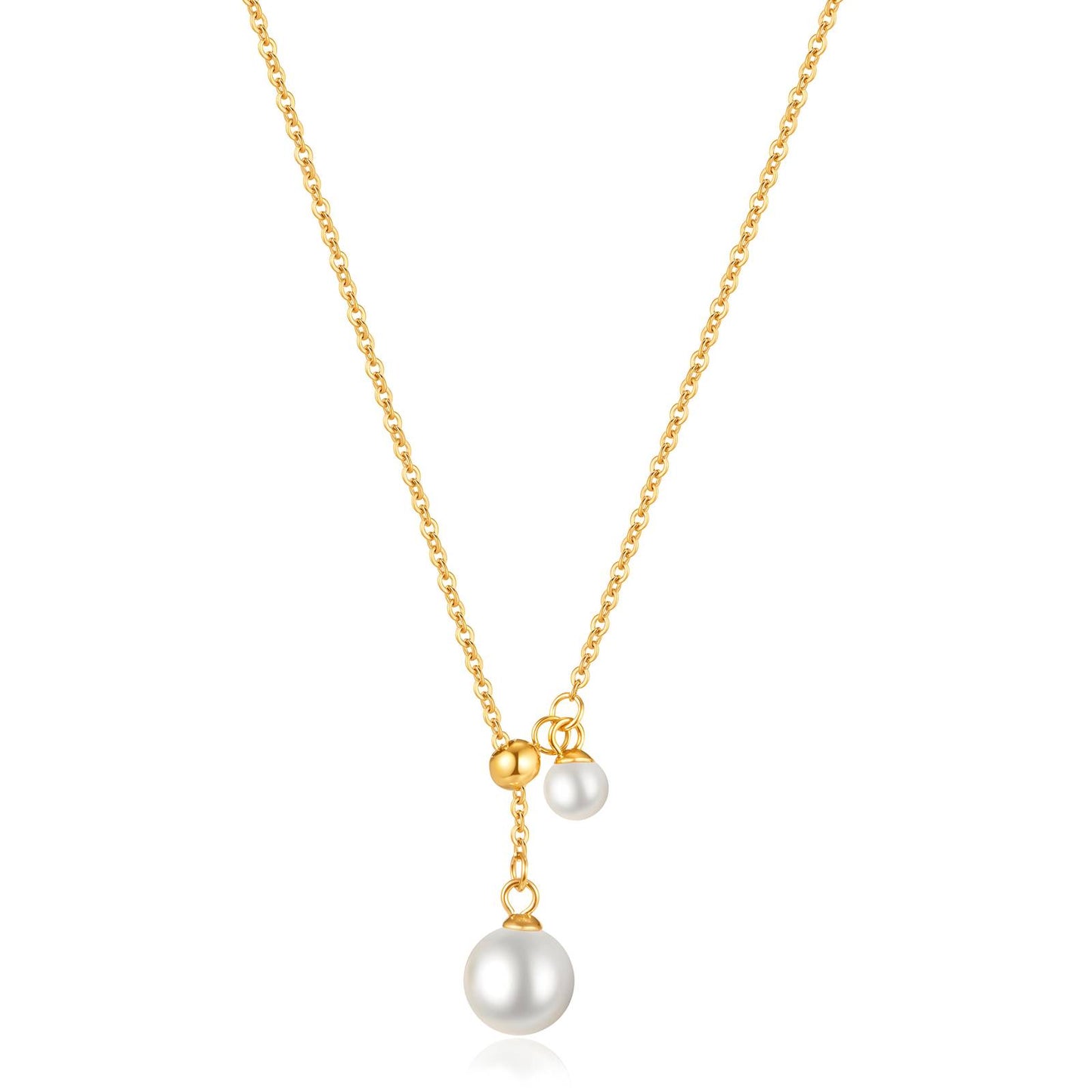 Elegante Perlen-Halskette aus Edelstahl mit Goldbeschichtung – Wasserdicht & Hypoallergen, 45 + 5 cm Verstellbar