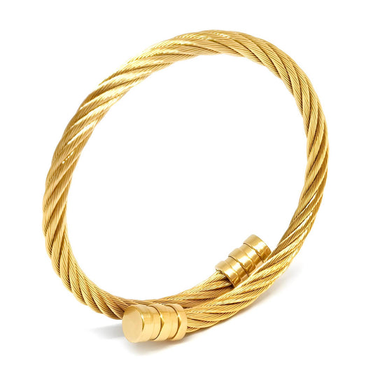 18K gold plated stainless steel bracelet in a minimalist, luxurious open design
