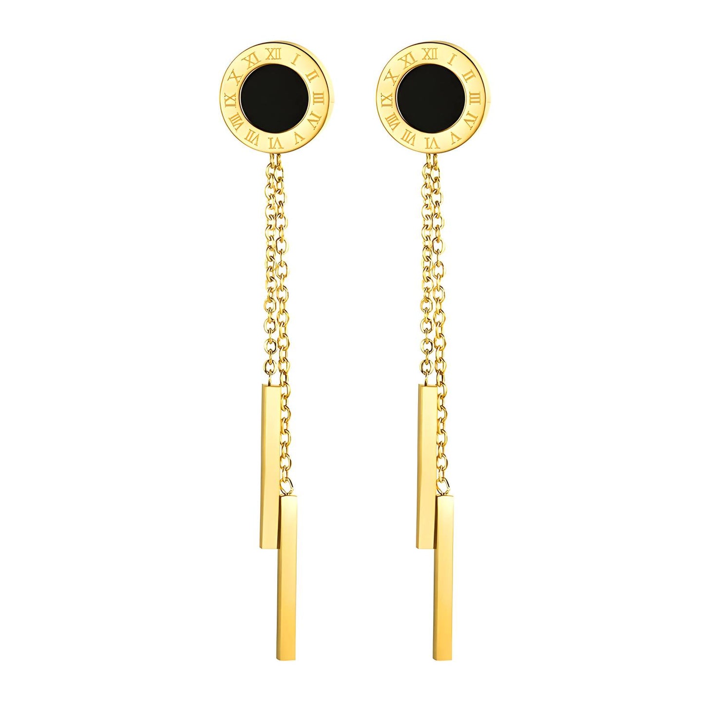 18K Goldplattierte Edelstahl Ohrringe mit schwarzen detail und Minimalistischem Design