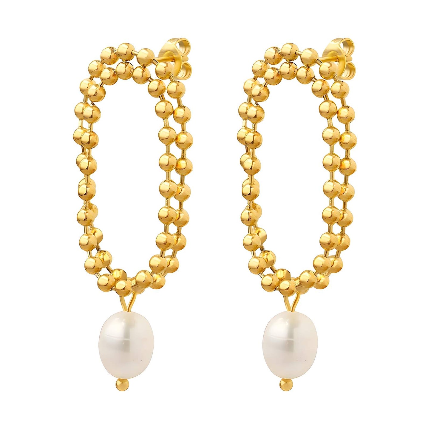 18K Goldplattierte Edelstahl Eleganter Congo Ohrringe mit Perlenimitation