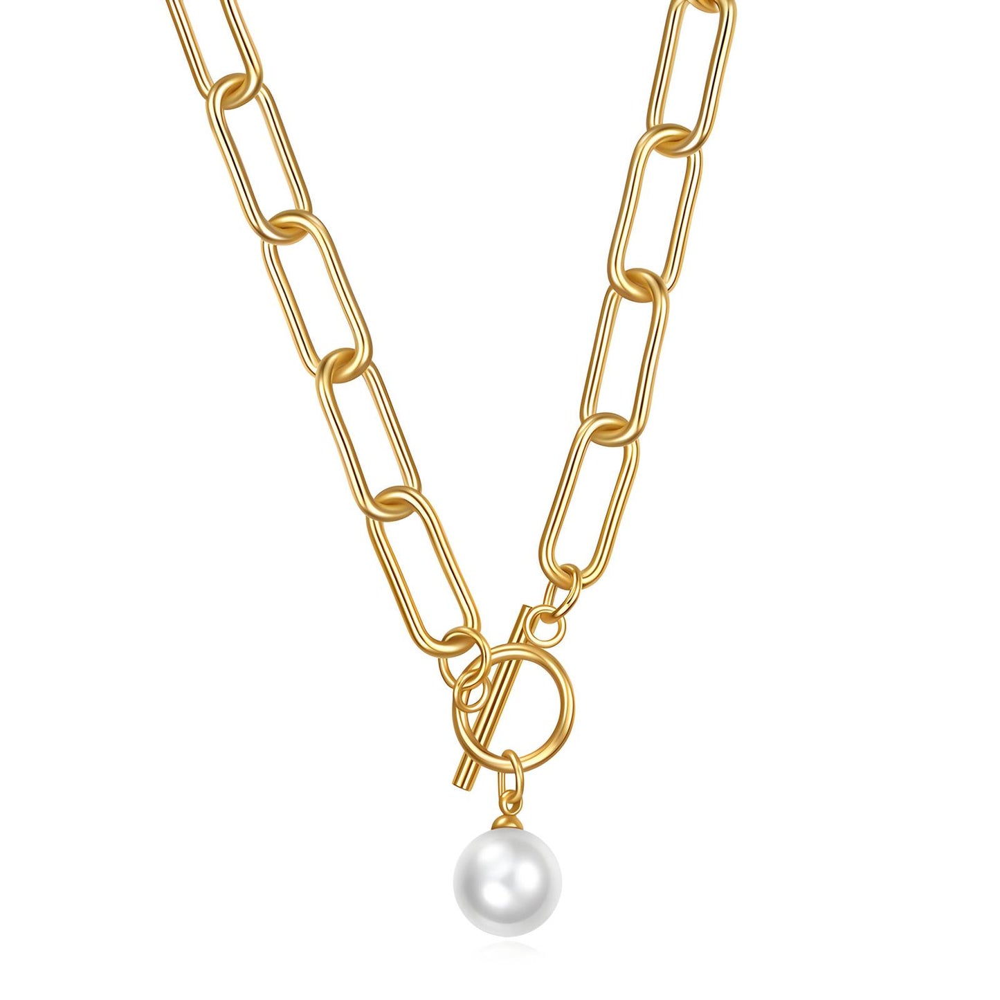 Elegante Halskette aus Edelstahl mit Goldbeschichtung & Perlenanhänger – Wasserdicht & Hypoallergen, 45 cm