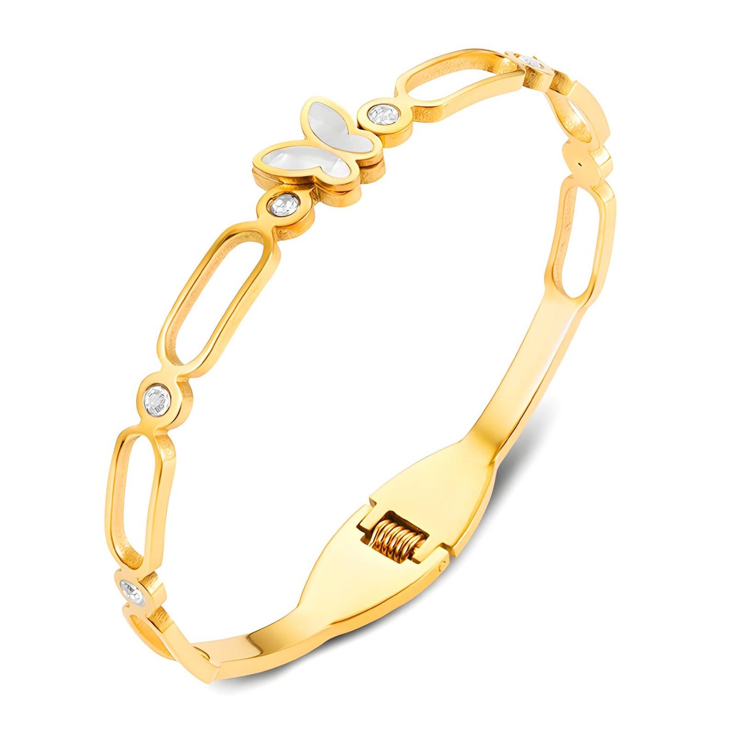 18K Goldplattiertes Edelstahl-Armband mit Zirkonia-Steinen – Eleganz im Schmetterling-Design
