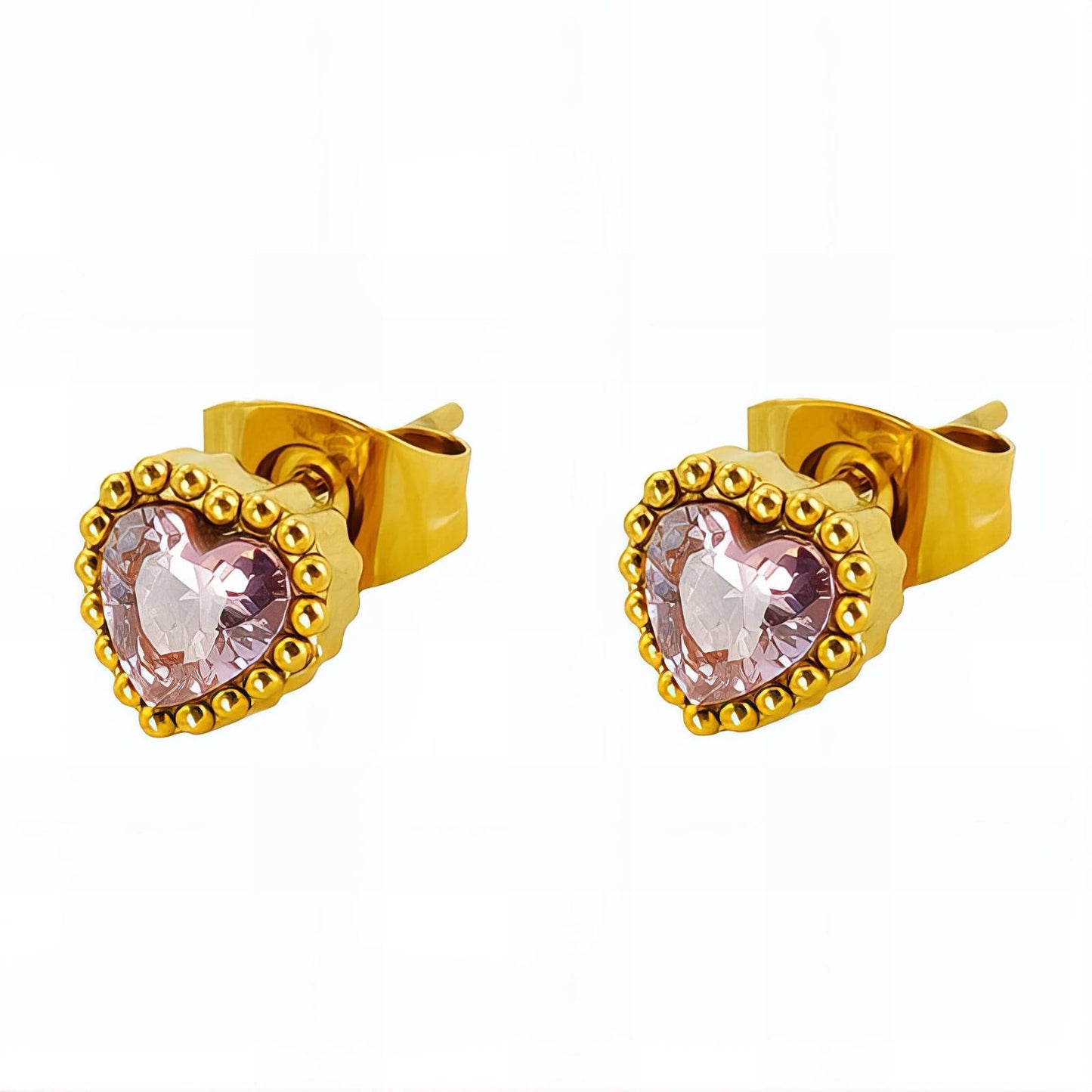 18K Goldplattierte Edelstahl Herzförmige Ohrringe mit rosa Herz