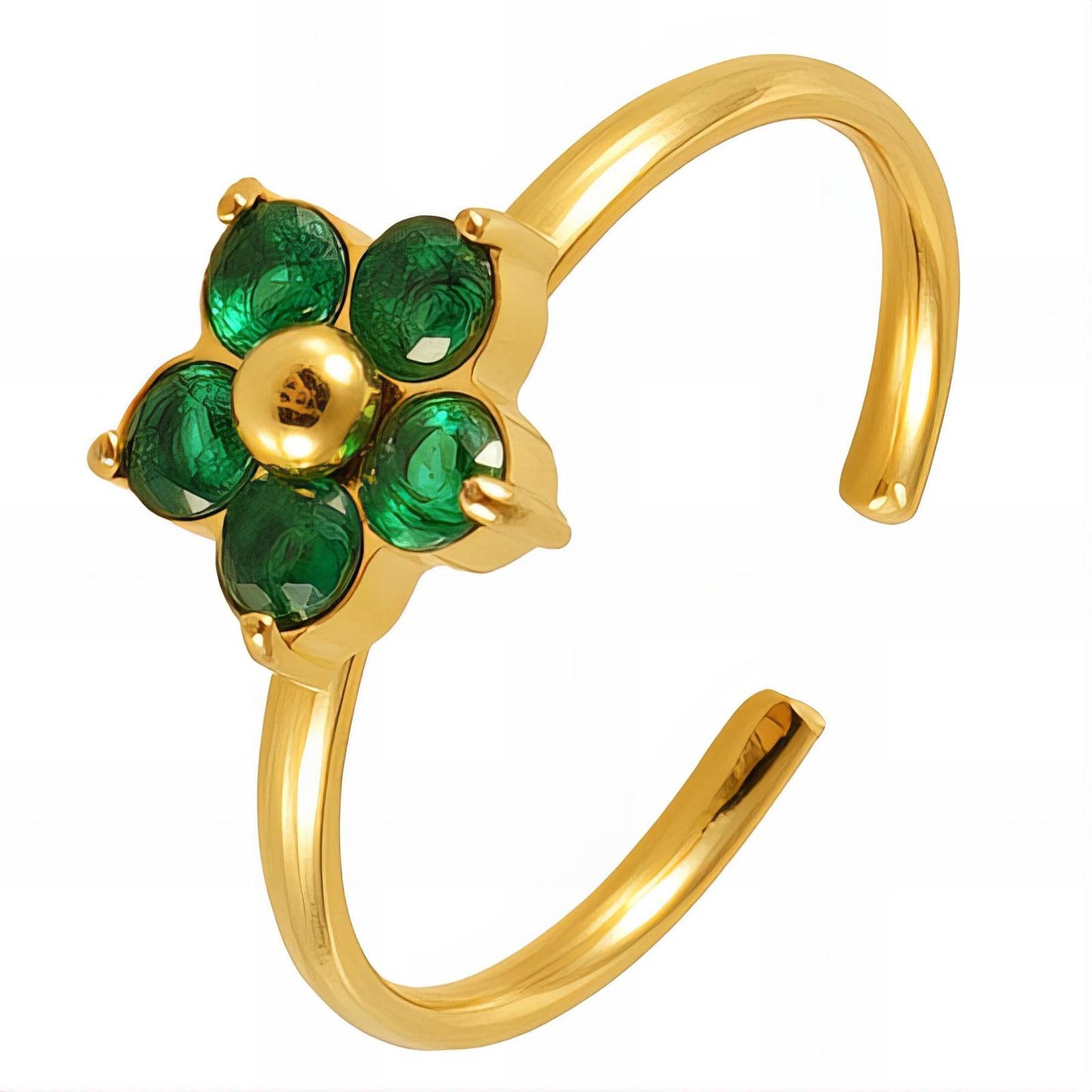 18K Goldplattierter Edelstahl Finger Ring mit Grüne Blume