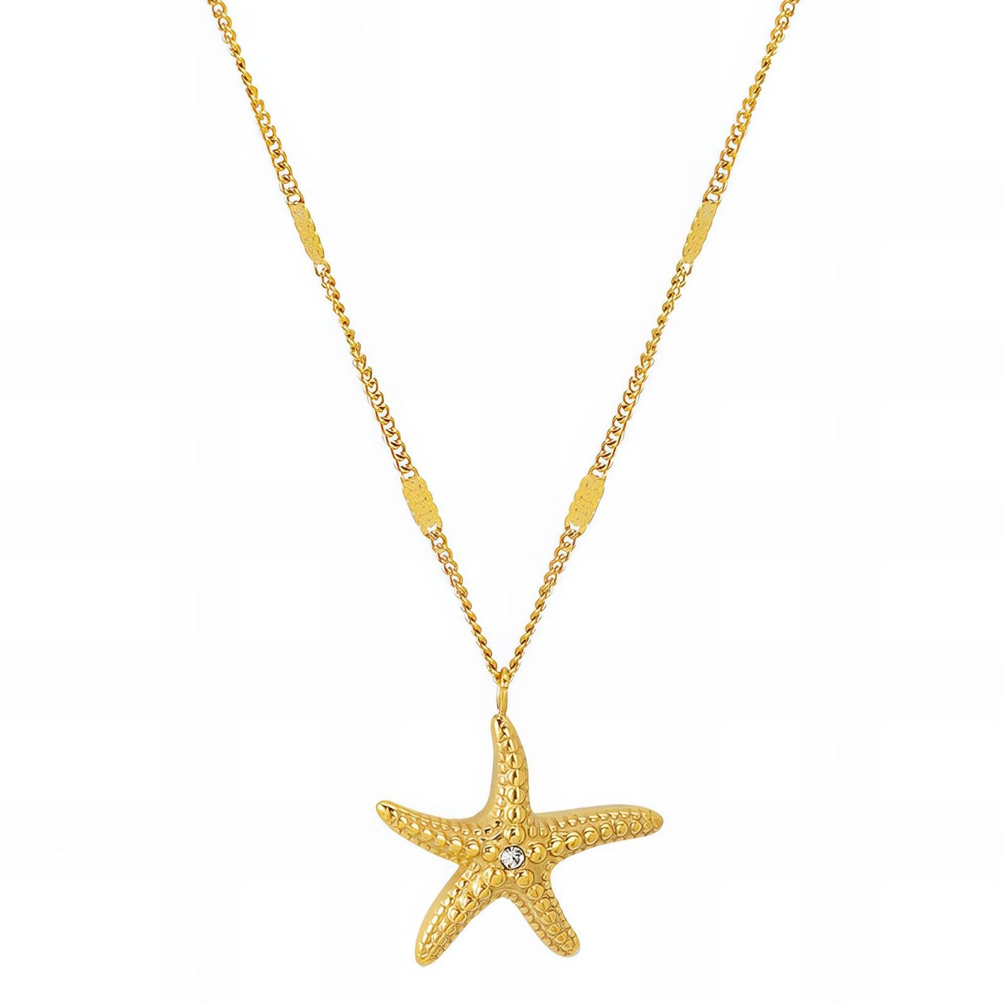 18K Goldplattierte Edelstahl Starfish Halskette, Kubischer Zirconia Stein, Maritimes Design, Hypoallergen, Wasserdicht, Langlebige Goldplattierung, Süß und elegant