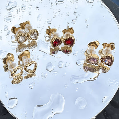 18K Goldplattierte Edelstahl Herzförmige Ohrringe mit rosa Herz