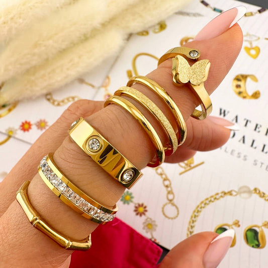 18K Goldplattierte Edelstahl 3 Minimalistisch Finger Ringen