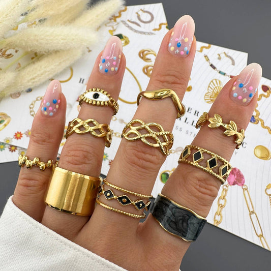 18K Goldplattierte Minimalistischer Wellen-Edelstahl Finger Ring
