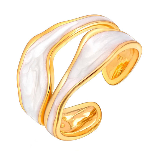 Gold-plated adjustable ring with mother-of-pearl – stainless steel, waterproof, hypoallergenic, tarnish-resistant
