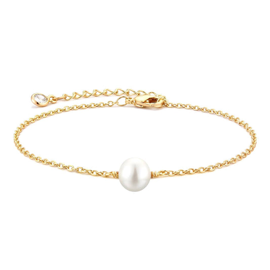 Goldkette-Armband mit Kunstperle – Minimalistischer wasserfester Schmuck, hypoallergen, 17+5 cm verstellbar