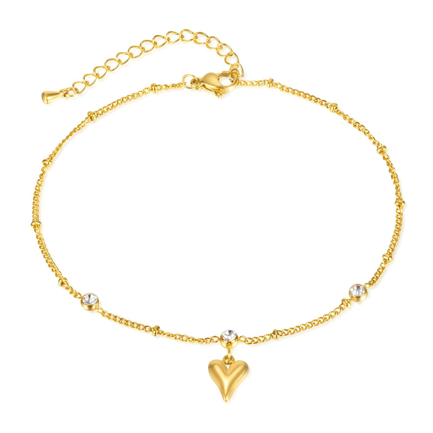 Minimalistisches Armband, 18K Goldplattierung, Herzanhänger, Drei Zirconia-Steine, Hypoallergen, Wasserdicht, Langlebige Goldplattierung, Karabinerverschluss