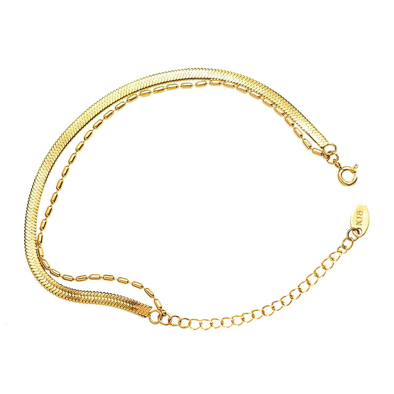 Elegantes Anklet, Zwei Ketten, 18K Goldplattierung, Hypoallergen, Wasserdicht, Langlebige Goldplattierung, Karabinerverschluss