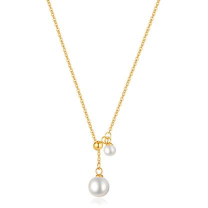 Elegante Perlen-Halskette aus Edelstahl mit Goldbeschichtung – Wasserdicht & Hypoallergen, 45 + 5 cm Verstellbar