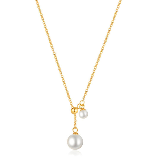 Elegante Perlen-Halskette aus Edelstahl mit Goldbeschichtung – Wasserdicht & Hypoallergen, 45 + 5 cm Verstellbar