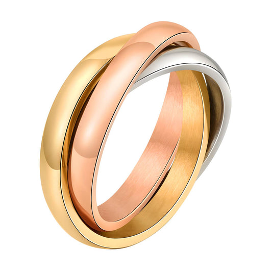 Dreiteiliger Fingerring, Gold, Roségold und Silber, Minimalistisches Design, Aus hochwertigem Edelstahl, Ideal für den täglichen Gebrauch, Modern und einzigartig