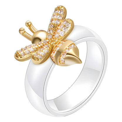 Keramischer Finger Ring mit 18K Goldplattiertem Schmetterling mit Zirconia