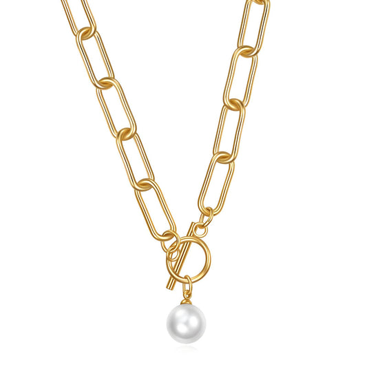 Elegante Halskette aus Edelstahl mit Goldbeschichtung & Perlenanhänger – Wasserdicht & Hypoallergen, 45 cm