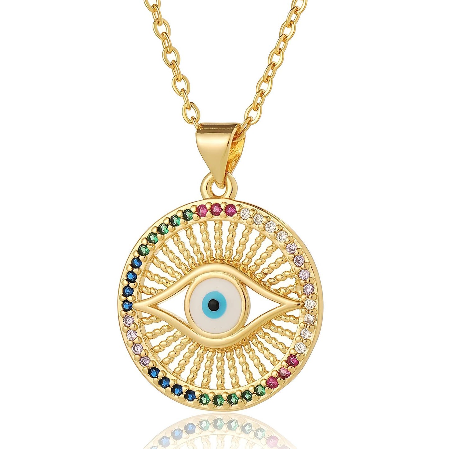 Evil Eye Anhänger, Bunte Zirkonia Steine, 18K Vergoldung, Edelstahl, Hypoallergen, Wasserdicht, Langlebig, Schutzsymbol