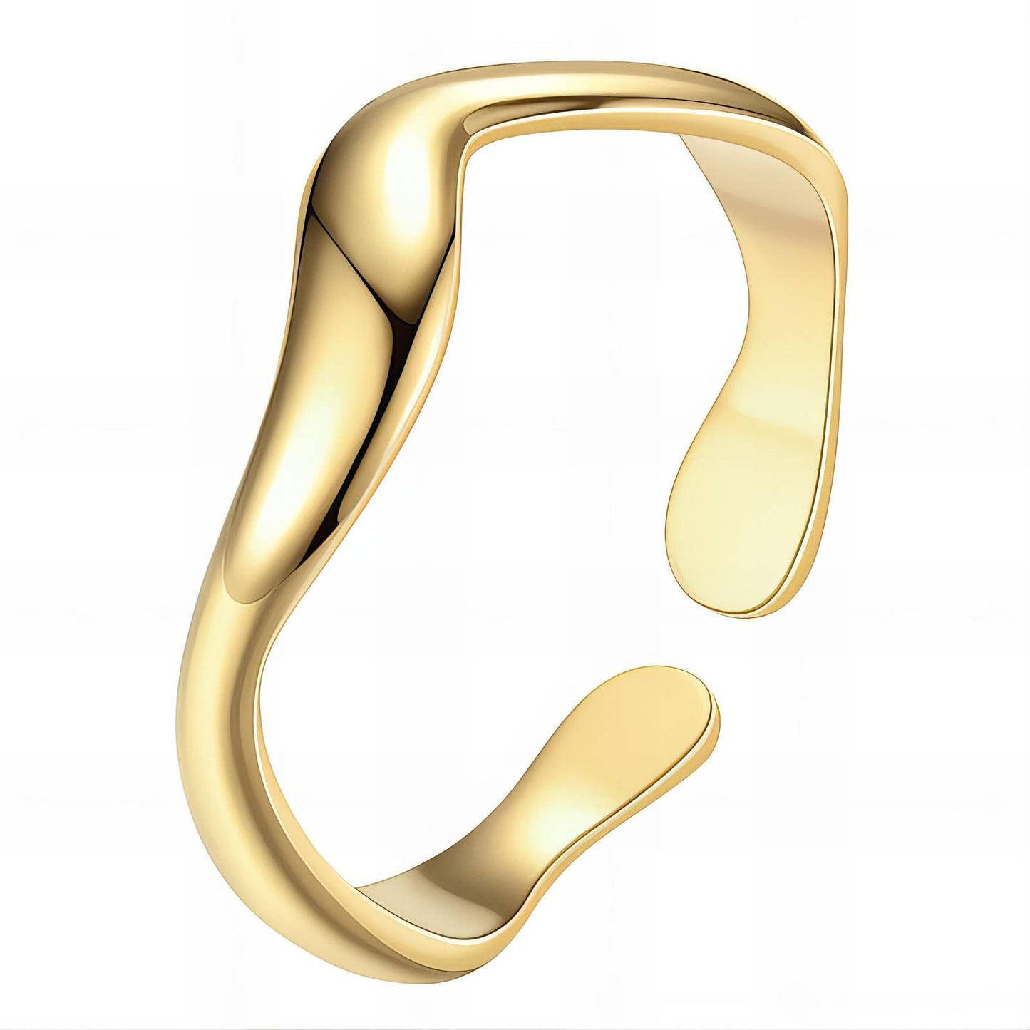 Minimalistisch, Wellen-Design, 18K Goldplattierte, Edelstahl, Verstellbar, Wasserdicht, Hypoallergen