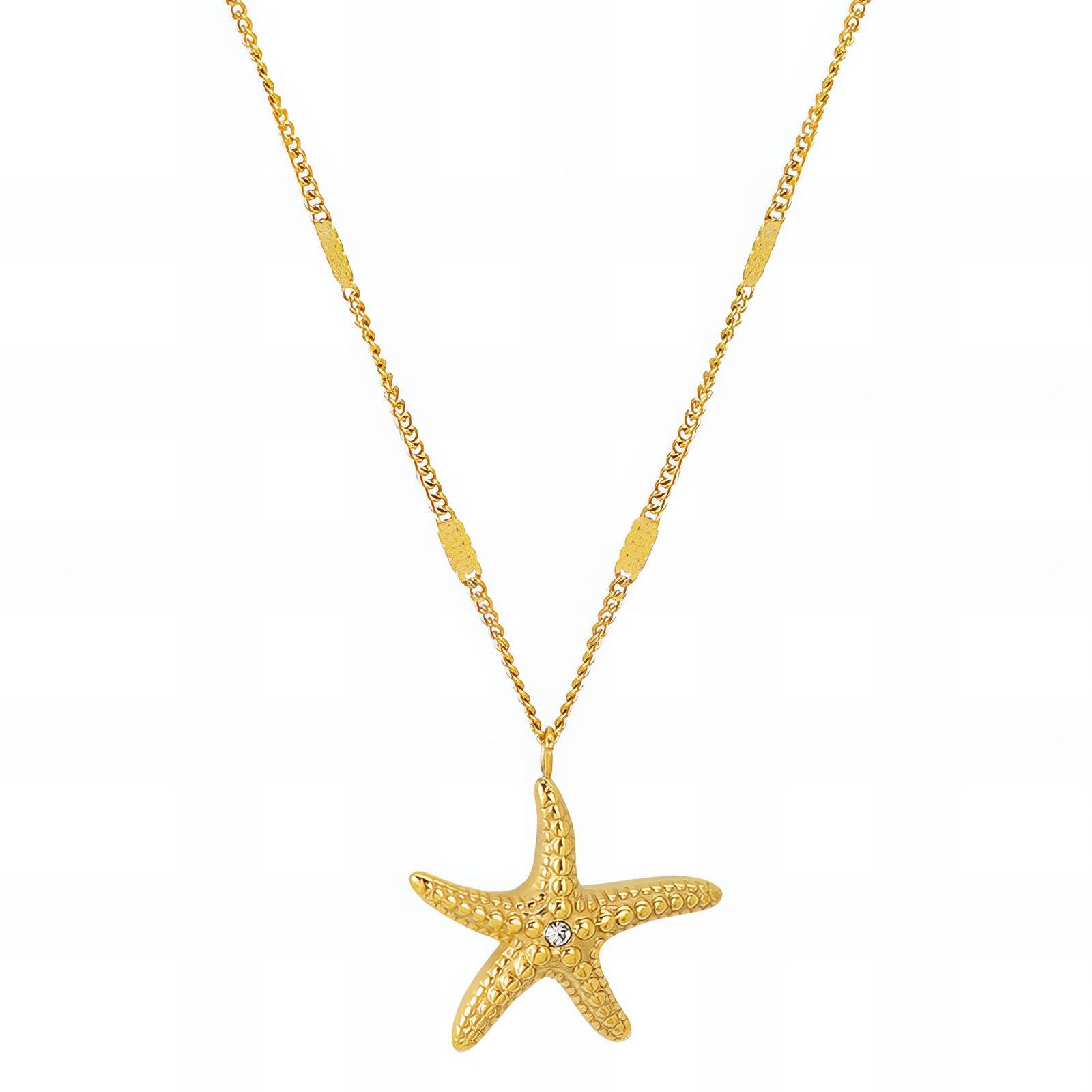 18K Goldplattierte Edelstahl Starfish Halskette, Kubischer Zirconia Stein, Maritimes Design, Hypoallergen, Wasserdicht, Langlebige Goldplattierung, Süß und elegant