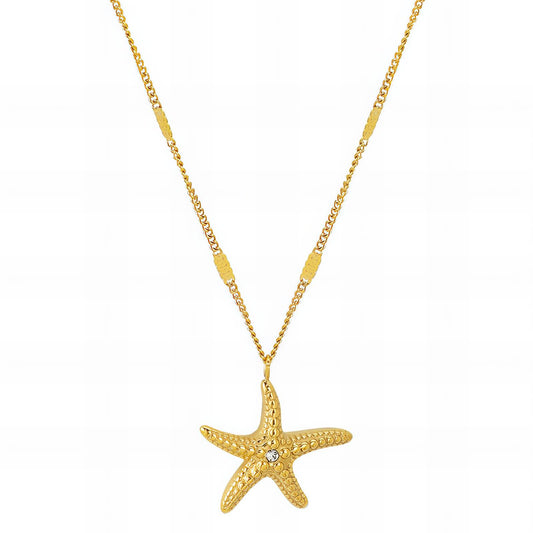 18K Goldplattierte Edelstahl Starfish Halskette, Kubischer Zirconia Stein, Maritimes Design, Hypoallergen, Wasserdicht, Langlebige Goldplattierung, Süß und elegant