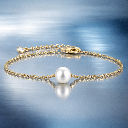 Gold chain bracelet with faux pearl – Minimalist waterproof jewelry, hypoallergenic, 17+5 cm adjustable